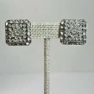Vintage Rhinestone Square Rhinestone Clip On Earrings MCM Gold Tone Backs